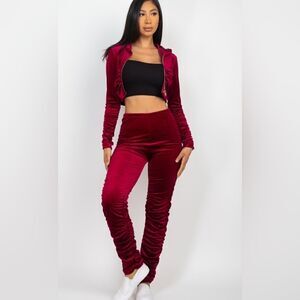 Velour Tracksuit Burgundy